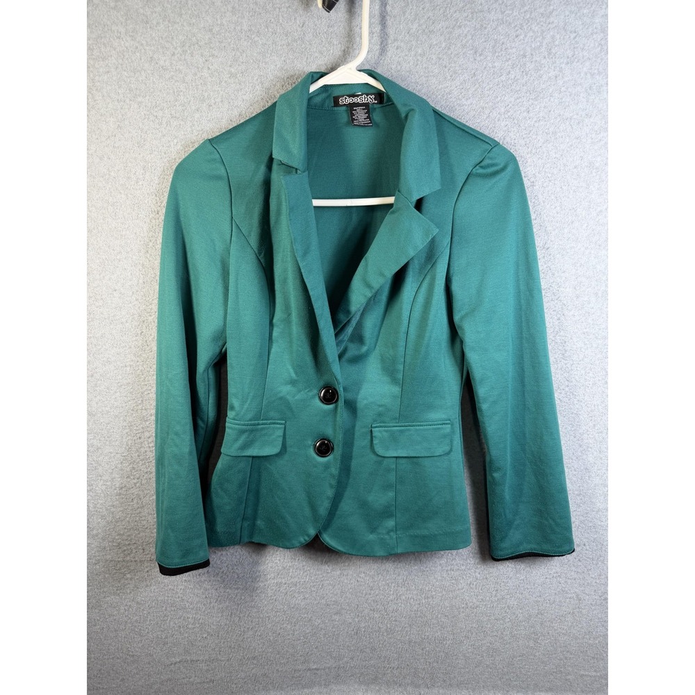 Stoosh Blazer Juniors Small Green Knit Stretch Two Button Lined Career Jacket